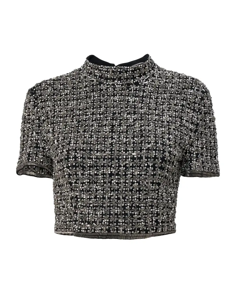 Embellished Cropped Mock-Neck Top Embellished Cropped Mock-Neck Top