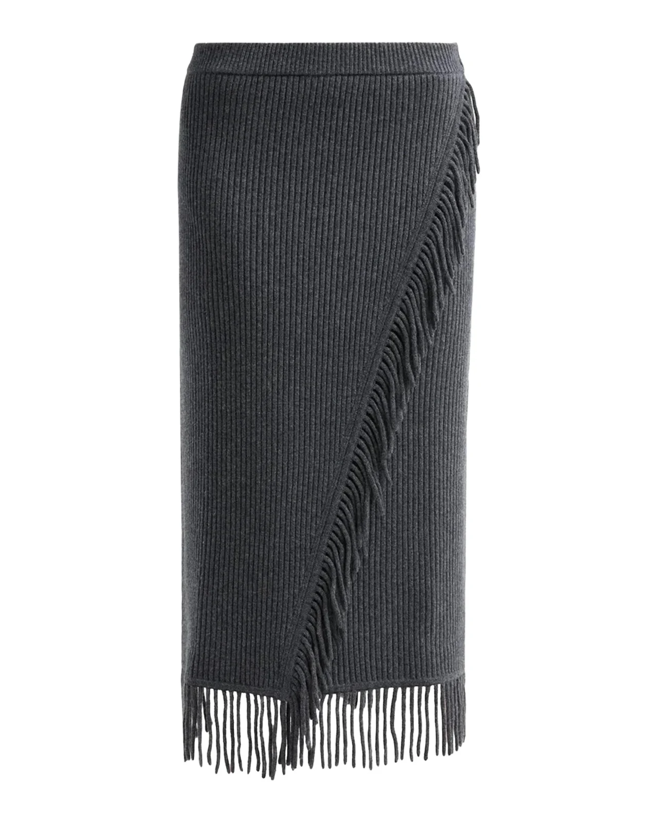 Simkhai Casey Ribbed Fringe-Trim Midi Skirt