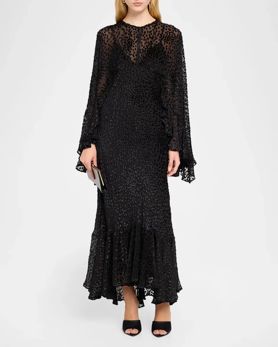 A.L.C. Uma Flock Dot-Printed Ruffled Maxi Dress | Thumbnail 2 A.L.C. Uma Flock Dot-Printed Ruffled Maxi Dress | Thumbnail 2