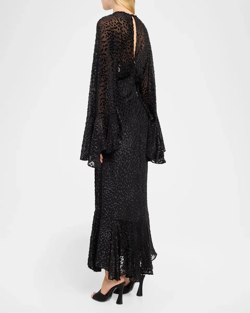 A.L.C. Uma Flock Dot-Printed Ruffled Maxi Dress | Thumbnail 3 A.L.C. Uma Flock Dot-Printed Ruffled Maxi Dress | Thumbnail 3