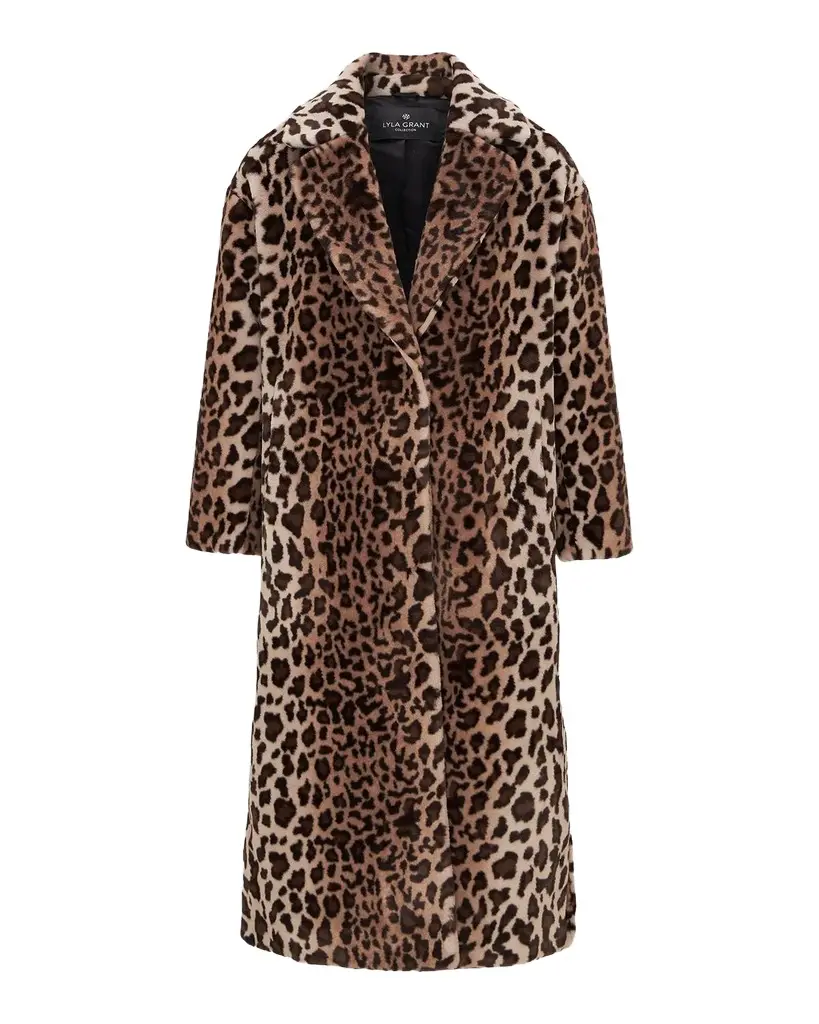 Faux-Fur Sheared Mink Animalier-Print Coat