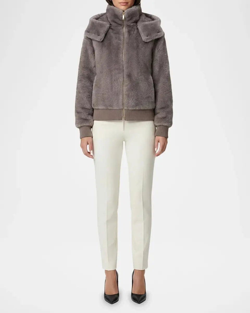 Gorski Faux-Fur Mink Hooded Jacket With Knit Trim | Thumbnail 2 Gorski Faux-Fur Mink Hooded Jacket With Knit Trim | Thumbnail 2