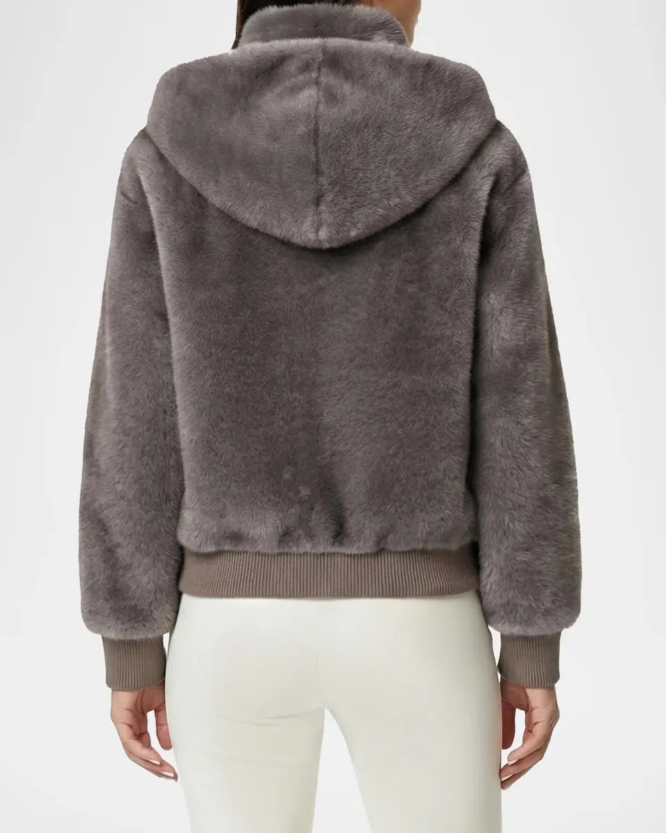 Gorski Faux-Fur Mink Hooded Jacket With Knit Trim | Thumbnail 3 Gorski Faux-Fur Mink Hooded Jacket With Knit Trim | Thumbnail 3