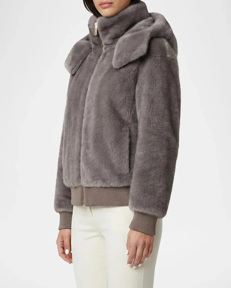 Gorski Faux-Fur Mink Hooded Jacket With Knit Trim | Thumbnail 4 Gorski Faux-Fur Mink Hooded Jacket With Knit Trim | Thumbnail 4