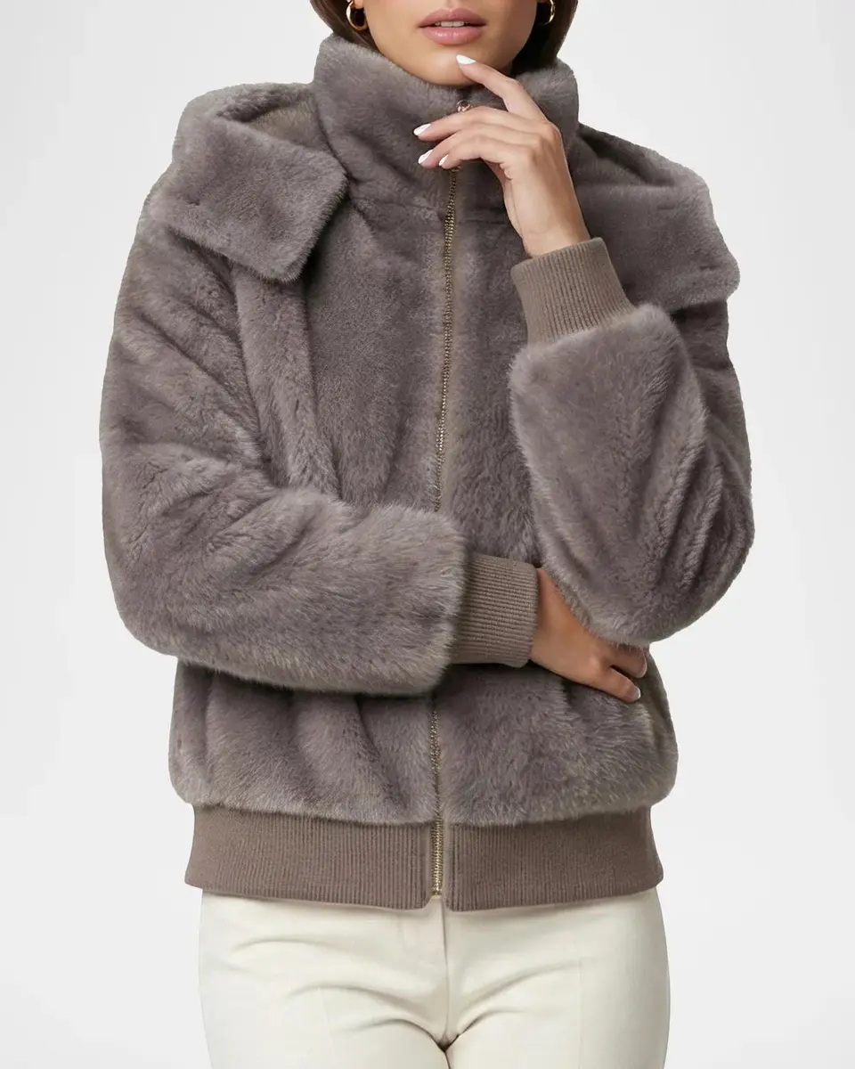 Gorski Faux-Fur Mink Hooded Jacket With Knit Trim | Thumbnail 5 Gorski Faux-Fur Mink Hooded Jacket With Knit Trim | Thumbnail 5