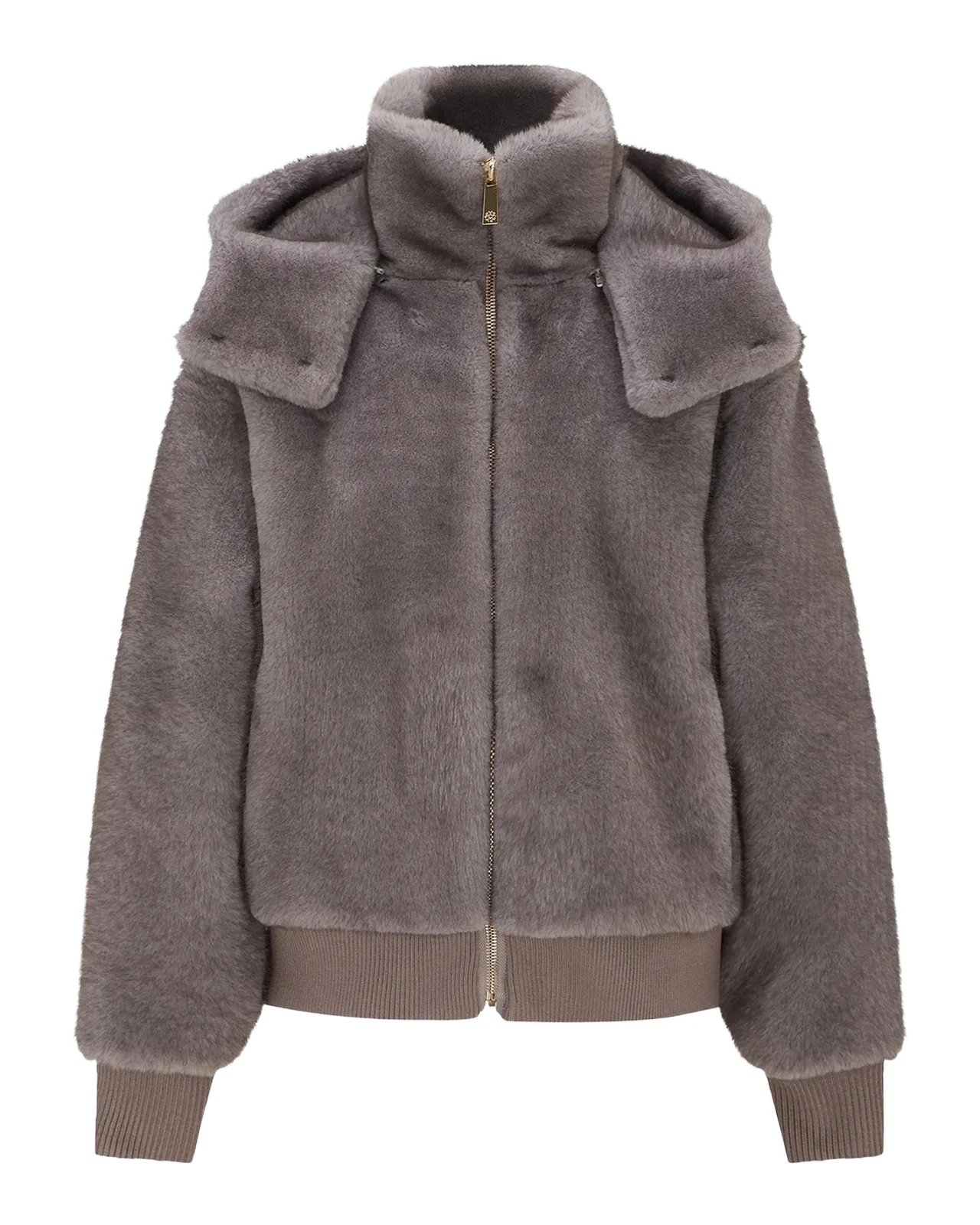 Faux-Fur Mink Hooded Jacket With Knit Trim Faux-Fur Mink Hooded Jacket With Knit Trim