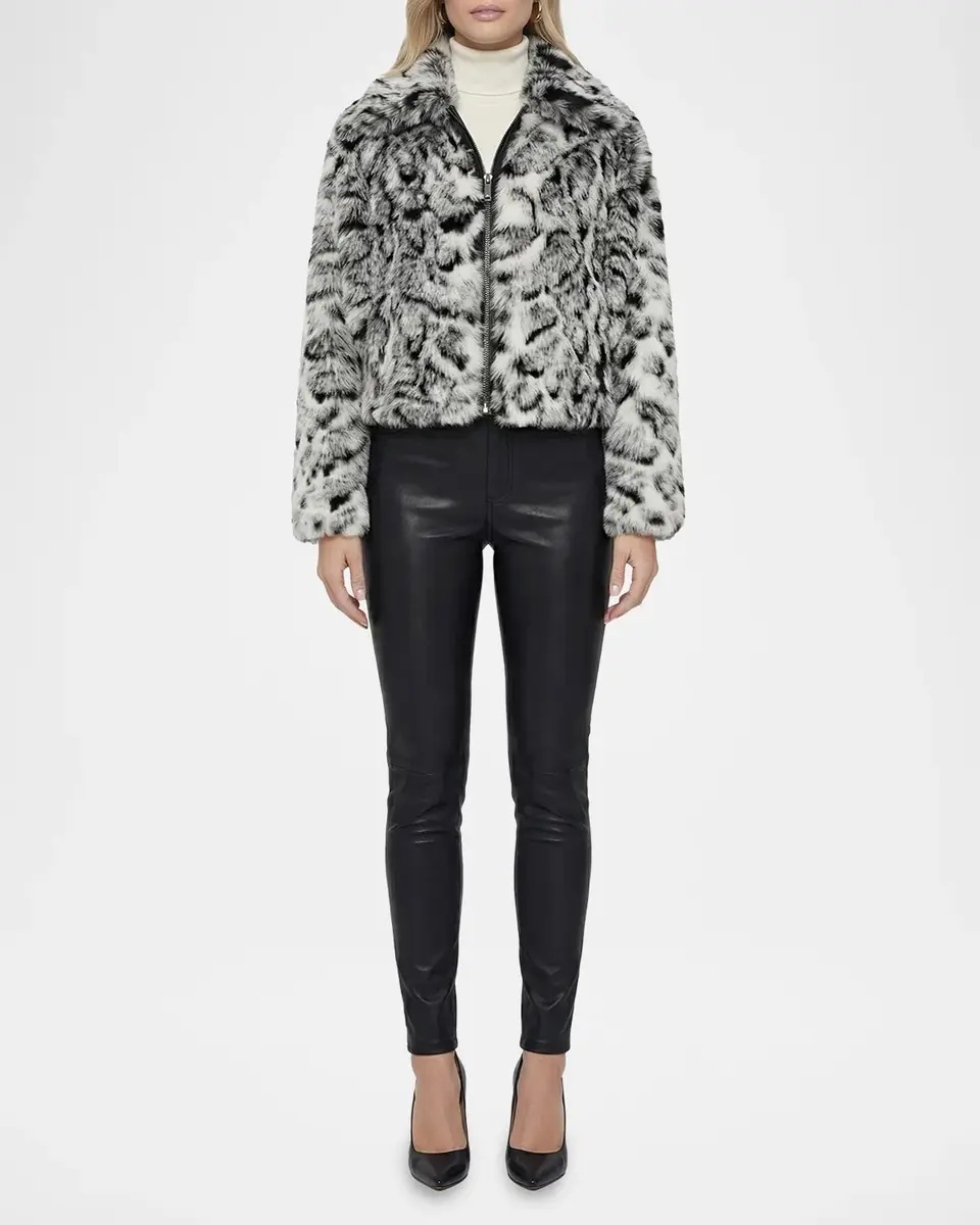 Gorski Faux-Fur Fox Snow Leopard-Print Zip Jacket | Thumbnail 2 Gorski Faux-Fur Fox Snow Leopard-Print Zip Jacket | Thumbnail 2