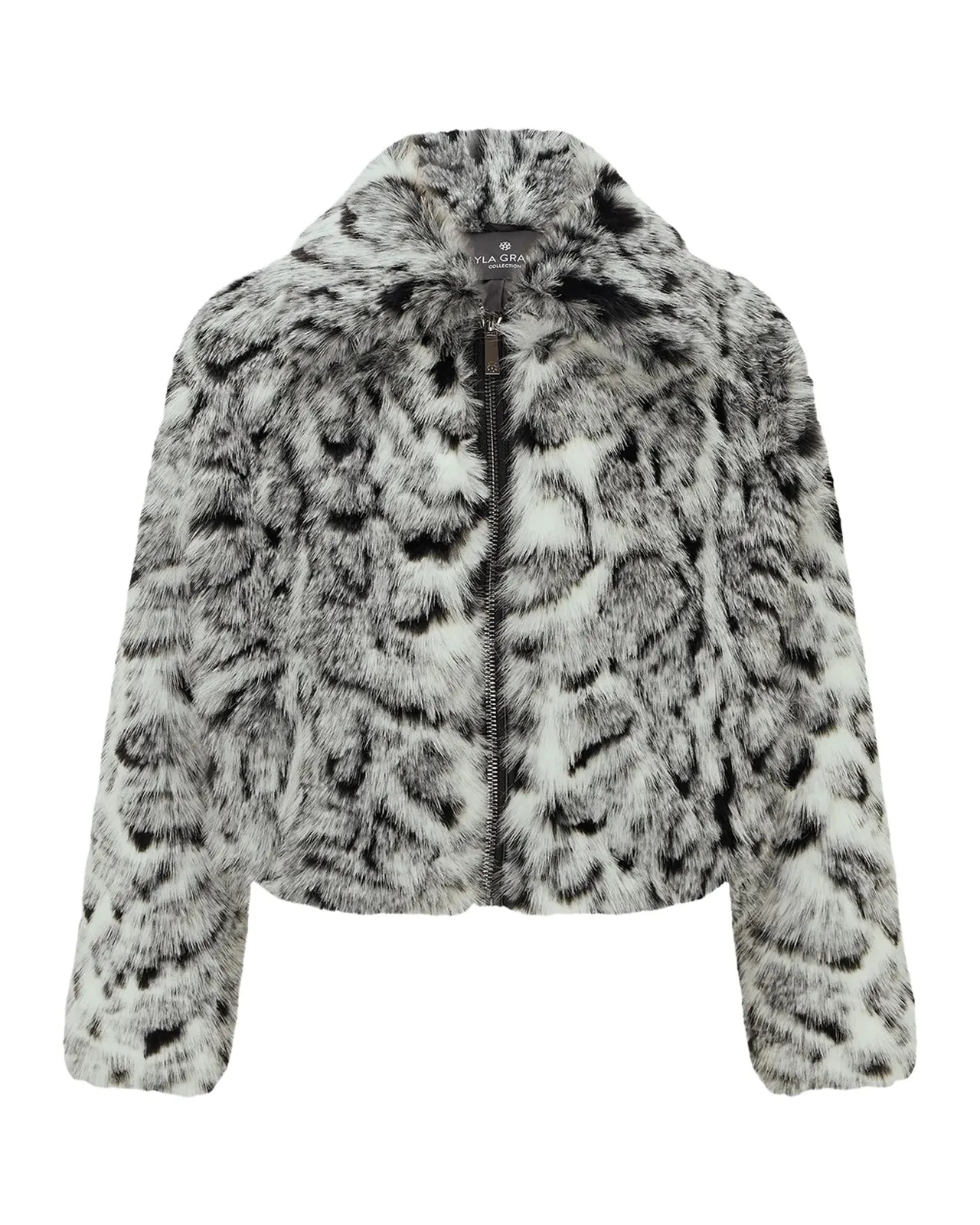 Faux-Fur Fox Snow Leopard-Print Zip Jacket