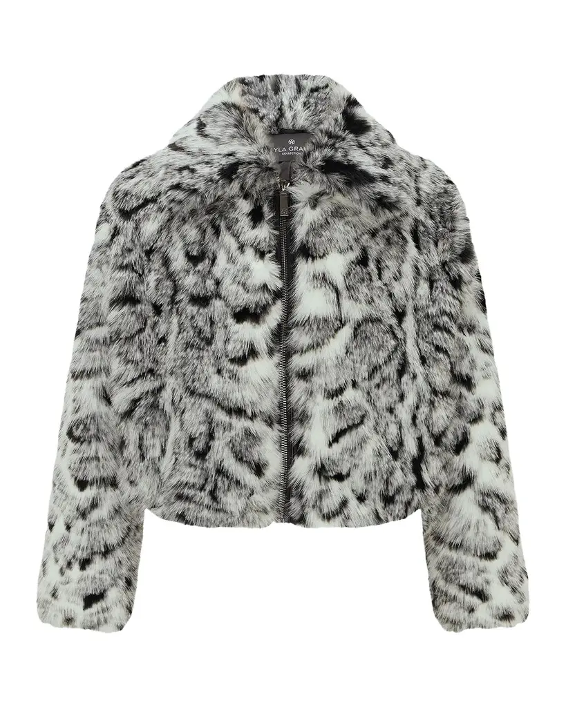 Faux-Fur Fox Snow Leopard-Print Zip Jacket Faux-Fur Fox Snow Leopard-Print Zip Jacket