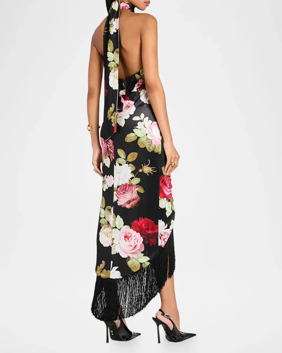 Retrofête Winrey Floral Velvet Fringe-Trim High-Low Dress | Thumbnail 3 Retrofête Winrey Floral Velvet Fringe-Trim High-Low Dress | Thumbnail 3