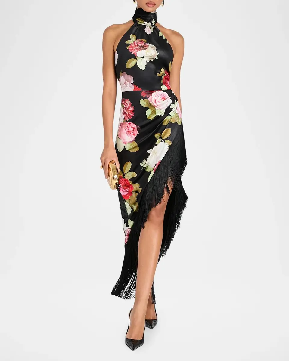 Retrofête Winrey Floral Velvet Fringe-Trim High-Low Dress | Thumbnail 4 Retrofête Winrey Floral Velvet Fringe-Trim High-Low Dress | Thumbnail 4