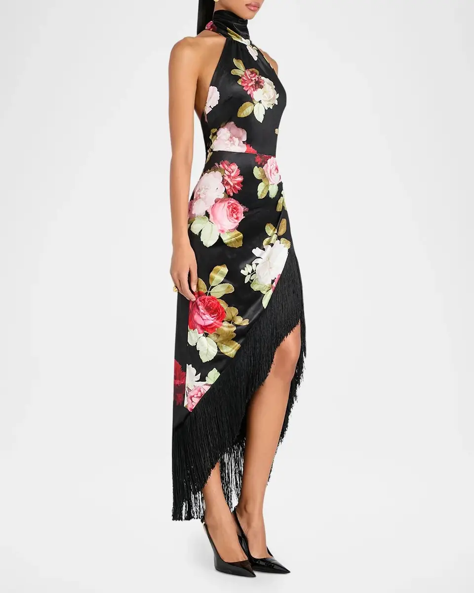 Retrofête Winrey Floral Velvet Fringe-Trim High-Low Dress | Thumbnail 6 Retrofête Winrey Floral Velvet Fringe-Trim High-Low Dress | Thumbnail 6