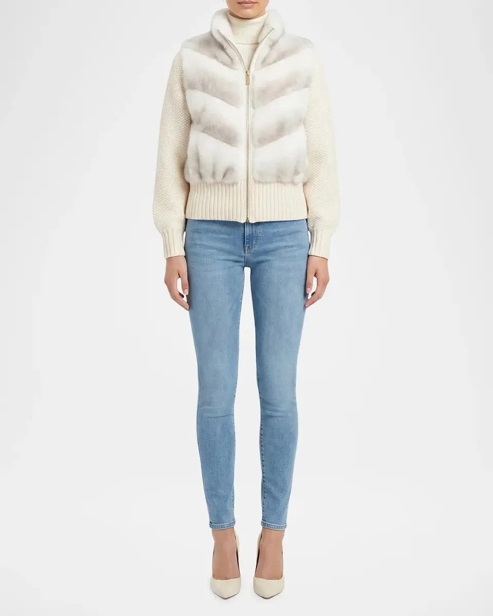 Gorski Faux-Fur Mink Jacket With Wool Knit Sleeves | Thumbnail 2 Gorski Faux-Fur Mink Jacket With Wool Knit Sleeves | Thumbnail 2