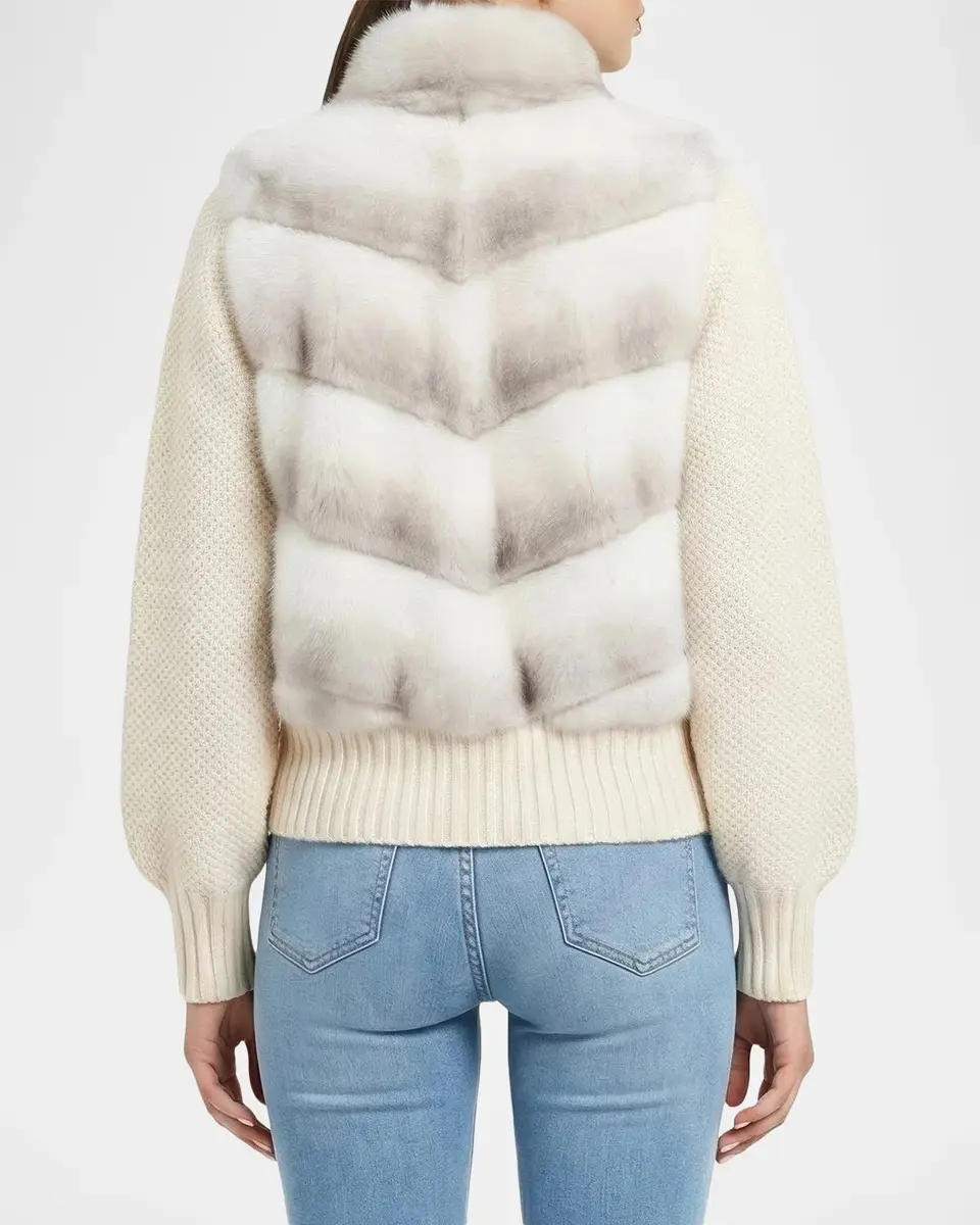 Gorski Faux-Fur Mink Jacket With Wool Knit Sleeves | Thumbnail 3 Gorski Faux-Fur Mink Jacket With Wool Knit Sleeves | Thumbnail 3