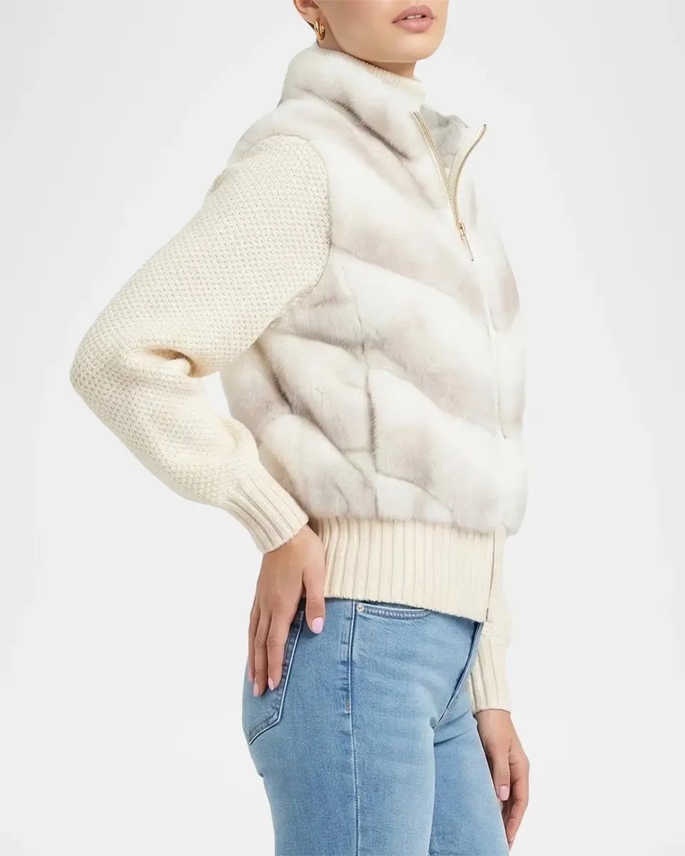 Gorski Faux-Fur Mink Jacket With Wool Knit Sleeves | Thumbnail 4 Gorski Faux-Fur Mink Jacket With Wool Knit Sleeves | Thumbnail 4