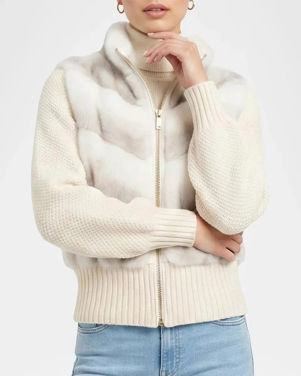 Gorski Faux-Fur Mink Jacket With Wool Knit Sleeves | Thumbnail 5 Gorski Faux-Fur Mink Jacket With Wool Knit Sleeves | Thumbnail 5