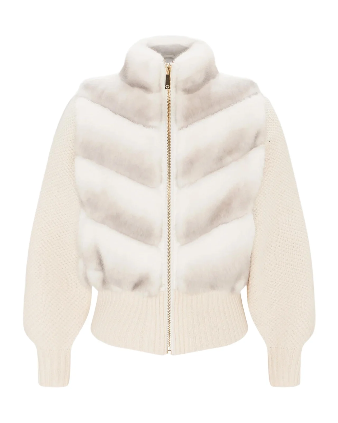 Lyla Grant Faux-Fur Mink Jacket With Wool Knit Sleeves