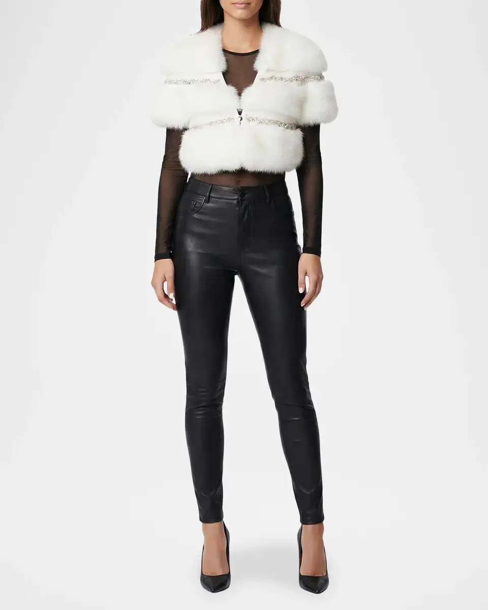 Gorski Faux-Fur Fox Rhinestoned Bolero With Short Sleeves | Thumbnail 2 Gorski Faux-Fur Fox Rhinestoned Bolero With Short Sleeves | Thumbnail 2