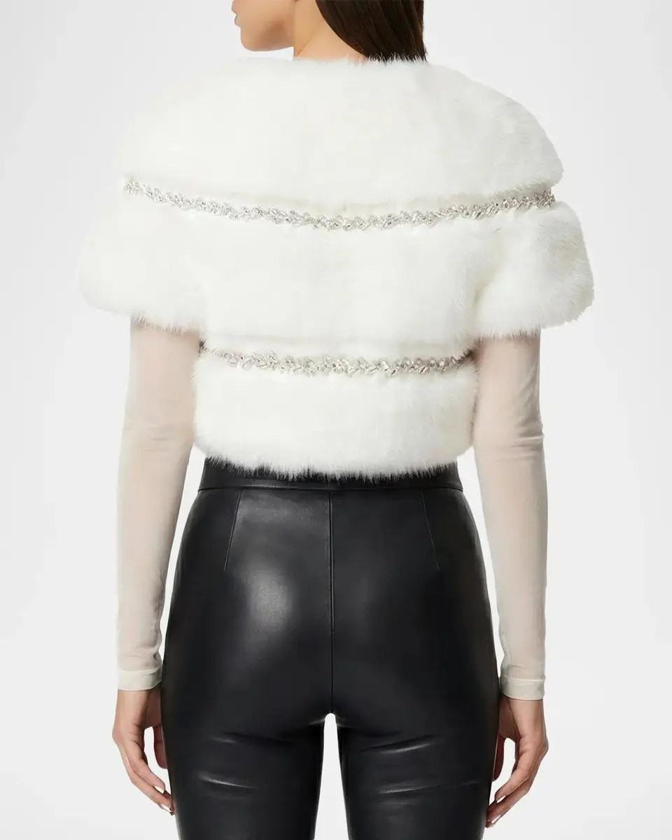Gorski Faux-Fur Fox Rhinestoned Bolero With Short Sleeves | Thumbnail 3 Gorski Faux-Fur Fox Rhinestoned Bolero With Short Sleeves | Thumbnail 3