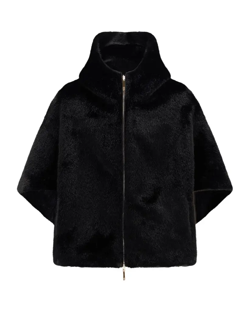 Faux-Fur Mink Short-Sleeve Hooded Jacket Faux-Fur Mink Short-Sleeve Hooded Jacket