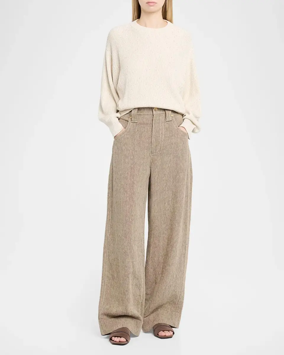 Brunello Cucinelli Shimmering Linen-Cotton Knit Crewneck Sweater | Thumbnail 2 Brunello Cucinelli Shimmering Linen-Cotton Knit Crewneck Sweater | Thumbnail 2