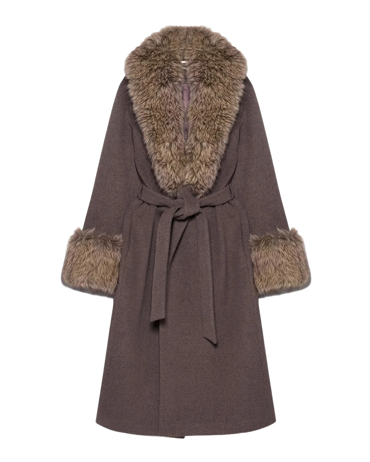 Kinsley Faux-Fur Belted Long Coat