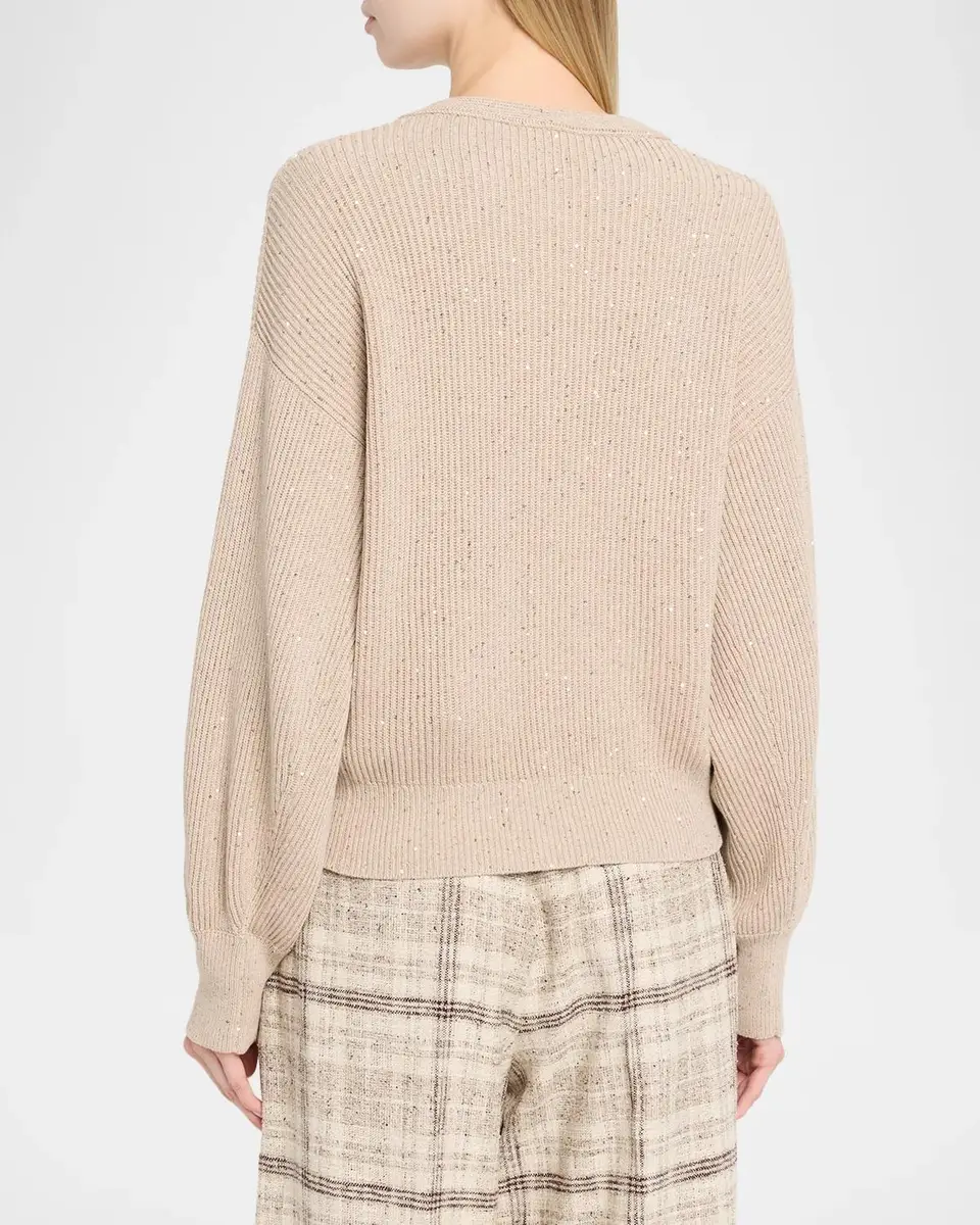 Brunello Cucinelli Shimmering Linen-Cotton Knit V-Neck Cardigan | Thumbnail 3 Brunello Cucinelli Shimmering Linen-Cotton Knit V-Neck Cardigan | Thumbnail 3