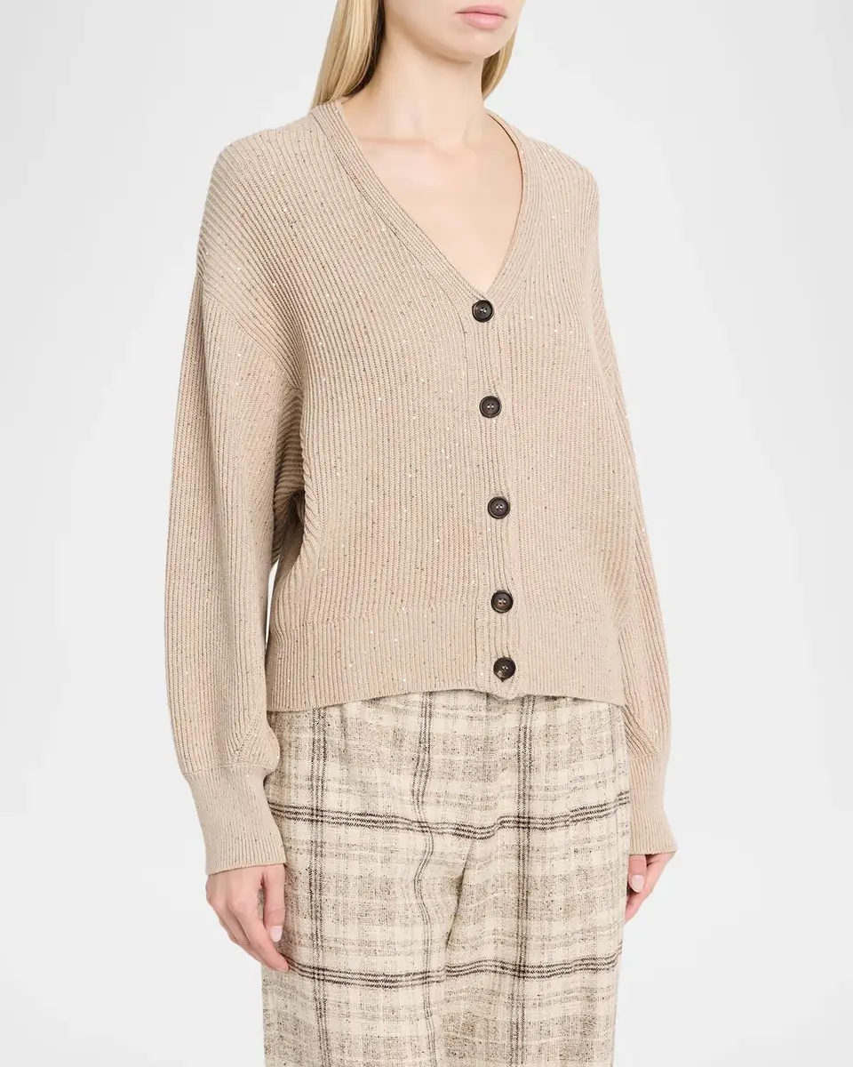 Brunello Cucinelli Shimmering Linen-Cotton Knit V-Neck Cardigan | Thumbnail 4 Brunello Cucinelli Shimmering Linen-Cotton Knit V-Neck Cardigan | Thumbnail 4