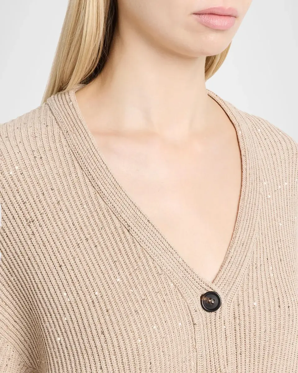 Brunello Cucinelli Shimmering Linen-Cotton Knit V-Neck Cardigan | Thumbnail 5 Brunello Cucinelli Shimmering Linen-Cotton Knit V-Neck Cardigan | Thumbnail 5