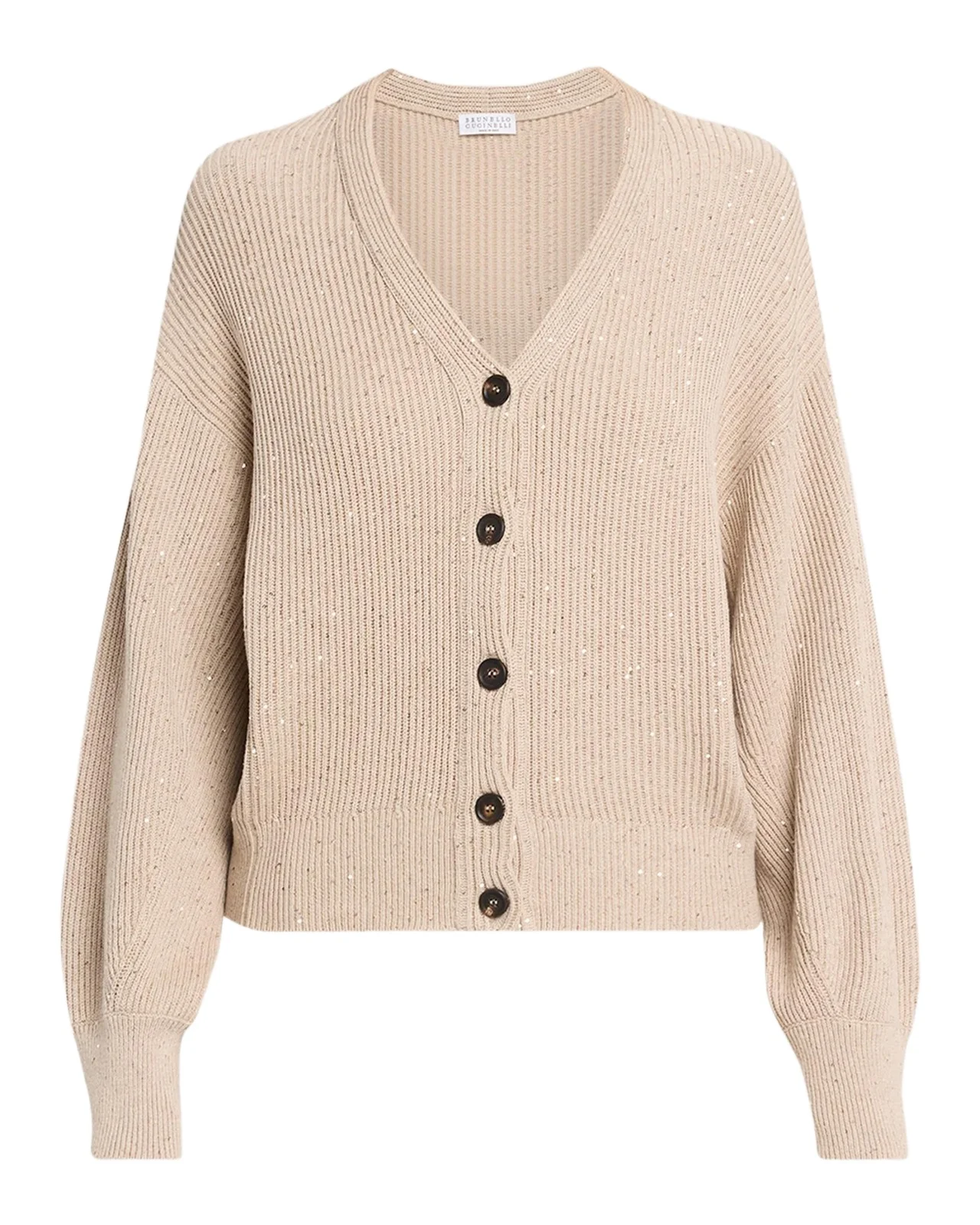 Brunello Cucinelli Shimmering Linen-Cotton Knit V-Neck Cardigan