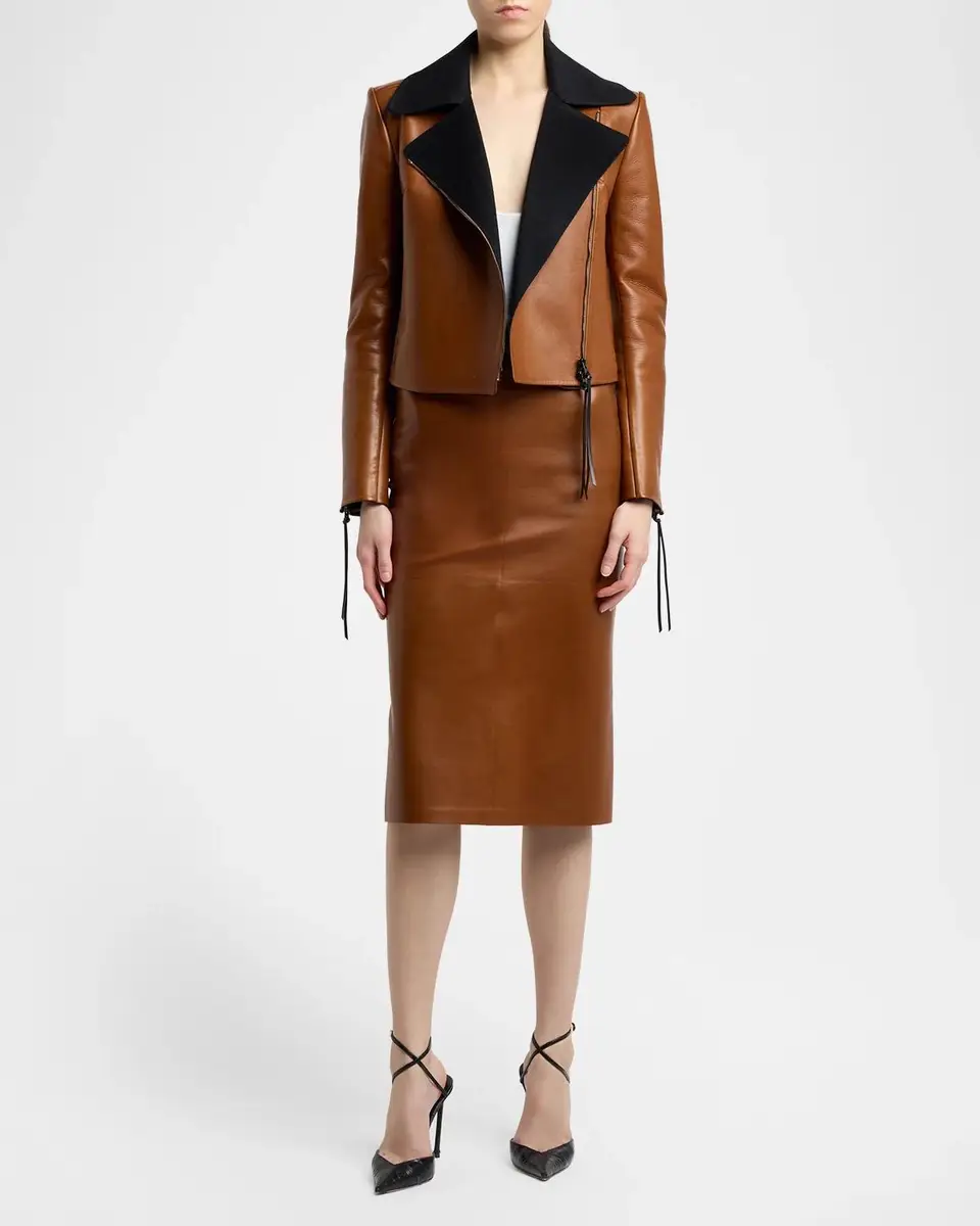 Tom Ford Guanteria Leather Belted Pencil Skirt | Thumbnail 2