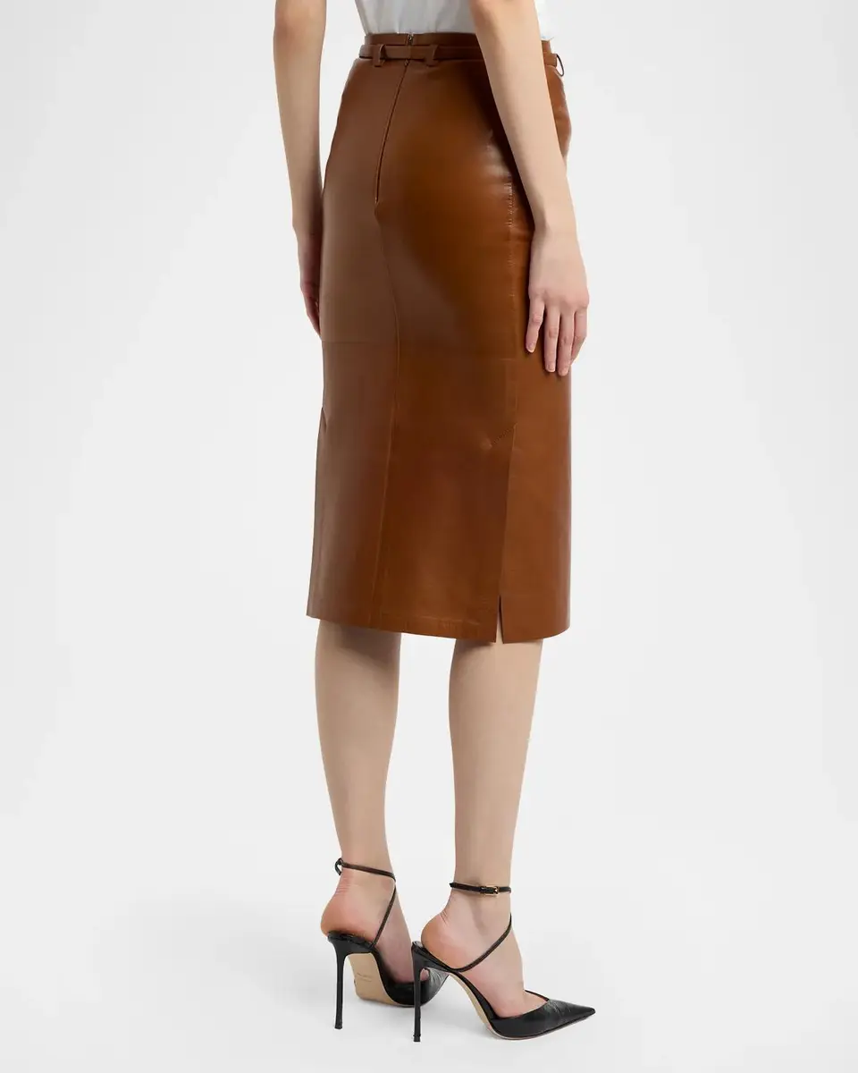Tom Ford Guanteria Leather Belted Pencil Skirt | Thumbnail 3