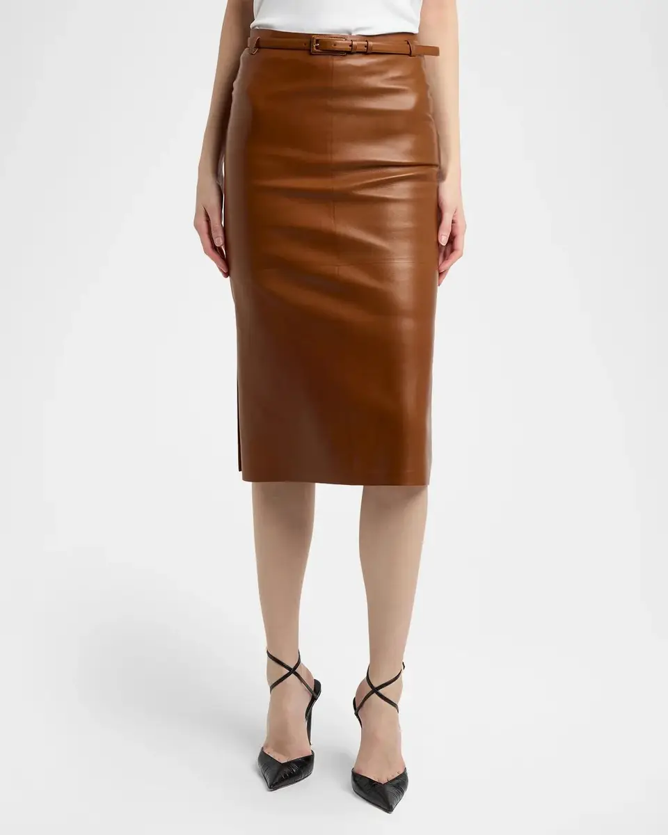 Tom Ford Guanteria Leather Belted Pencil Skirt | Thumbnail 4