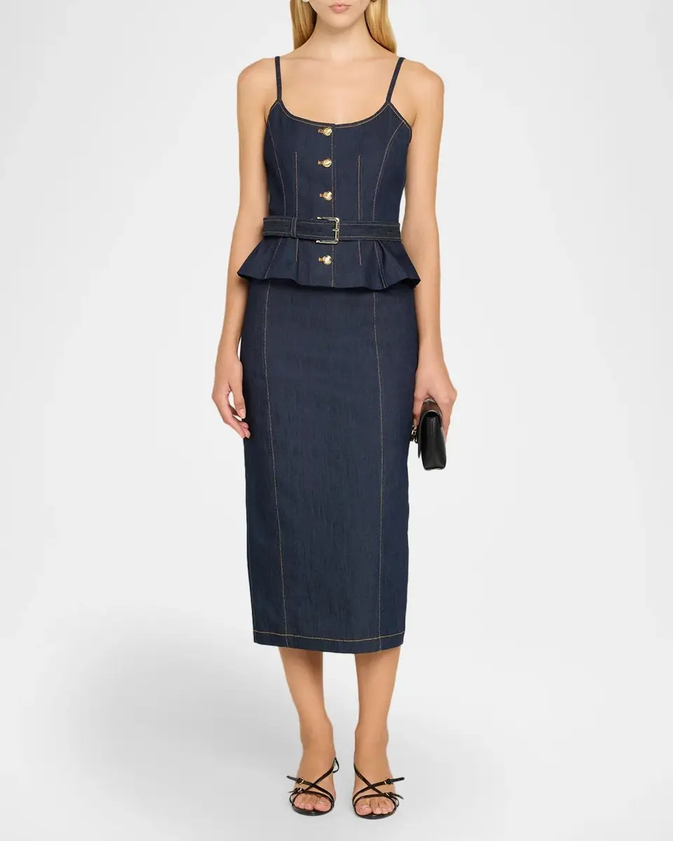 Cinq à Sept Cecilia Belted Peplum Midi Dress | Thumbnail 2 Cinq à Sept Cecilia Belted Peplum Midi Dress | Thumbnail 2