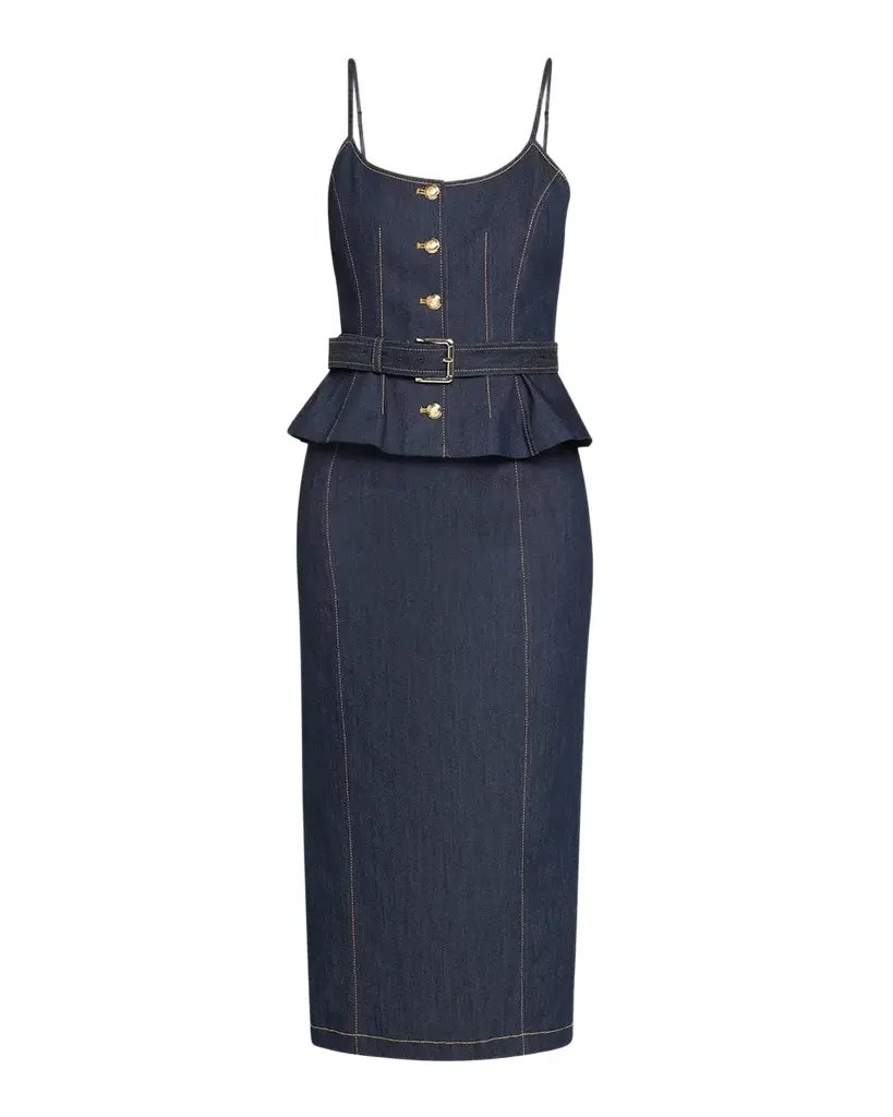 Cecilia Belted Peplum Midi Dress Cecilia Belted Peplum Midi Dress