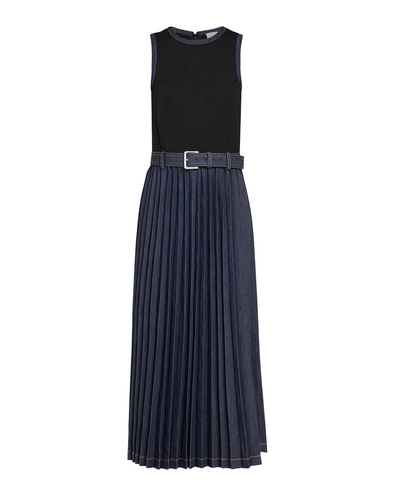 Ponte Indigo Mixed-Media Midi Dress Ponte Indigo Mixed-Media Midi Dress