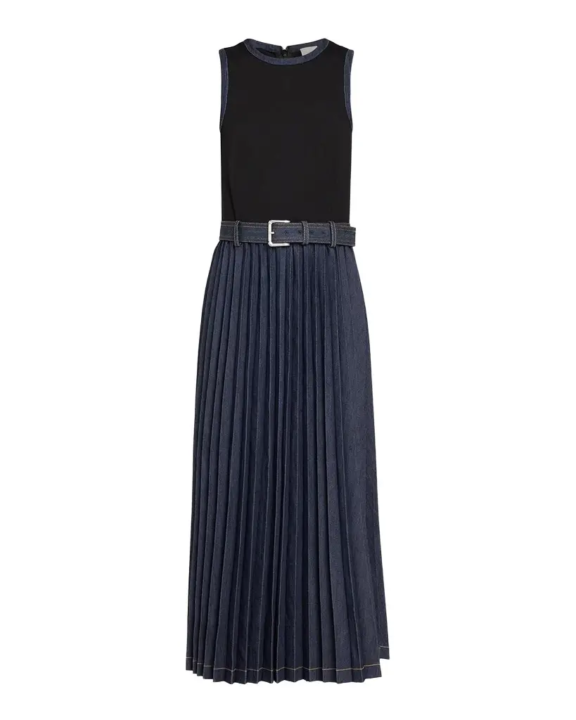Ponte Indigo Mixed-Media Midi Dress Ponte Indigo Mixed-Media Midi Dress