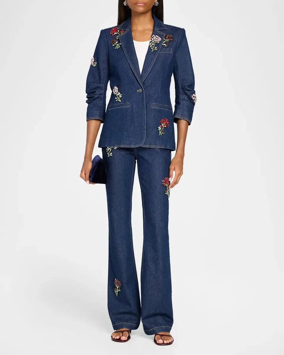Cinq à Sept Stevie Rhinestone-Rose Flare-Leg Jeans | Thumbnail 2