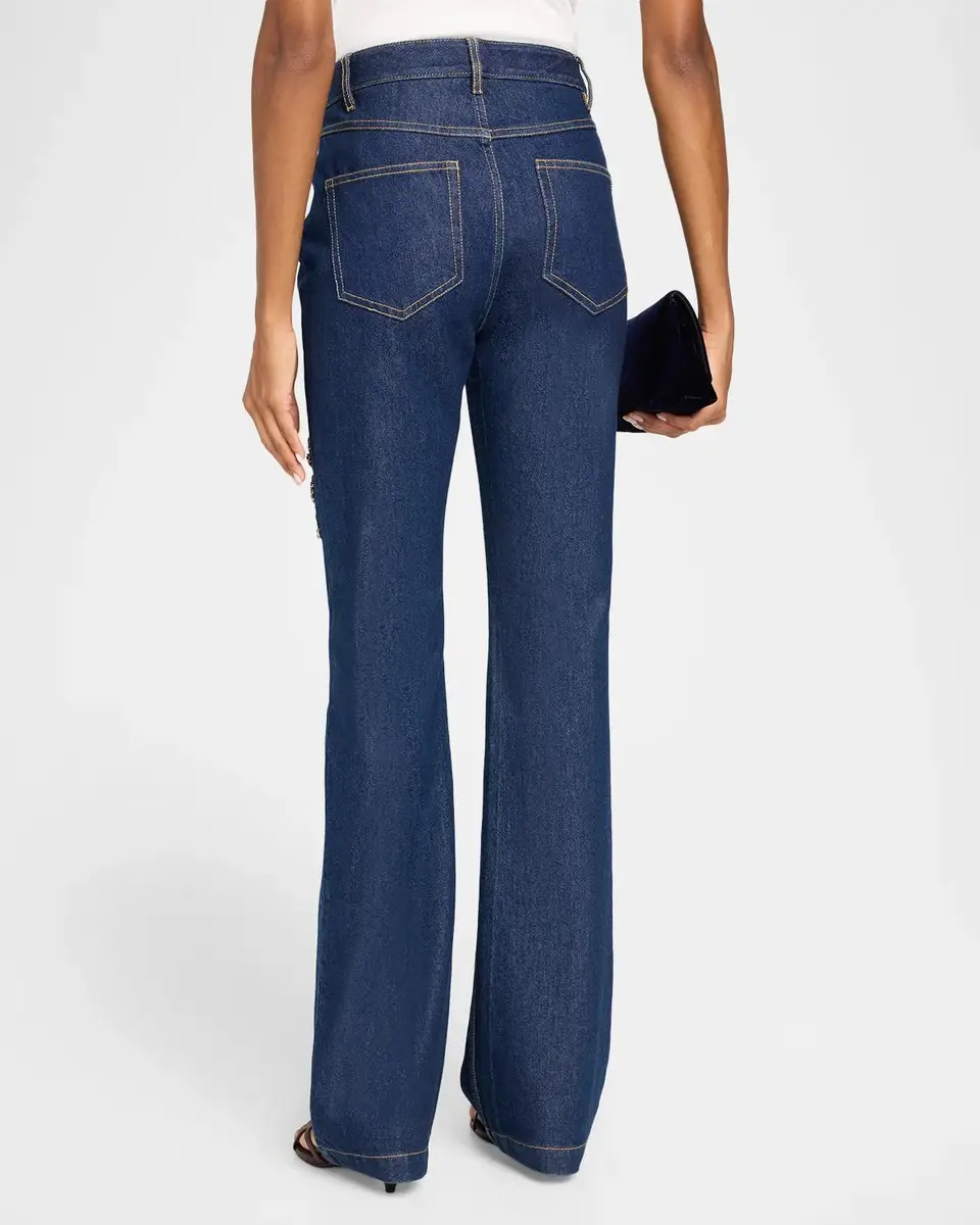 Cinq à Sept Stevie Rhinestone-Rose Flare-Leg Jeans | Thumbnail 3