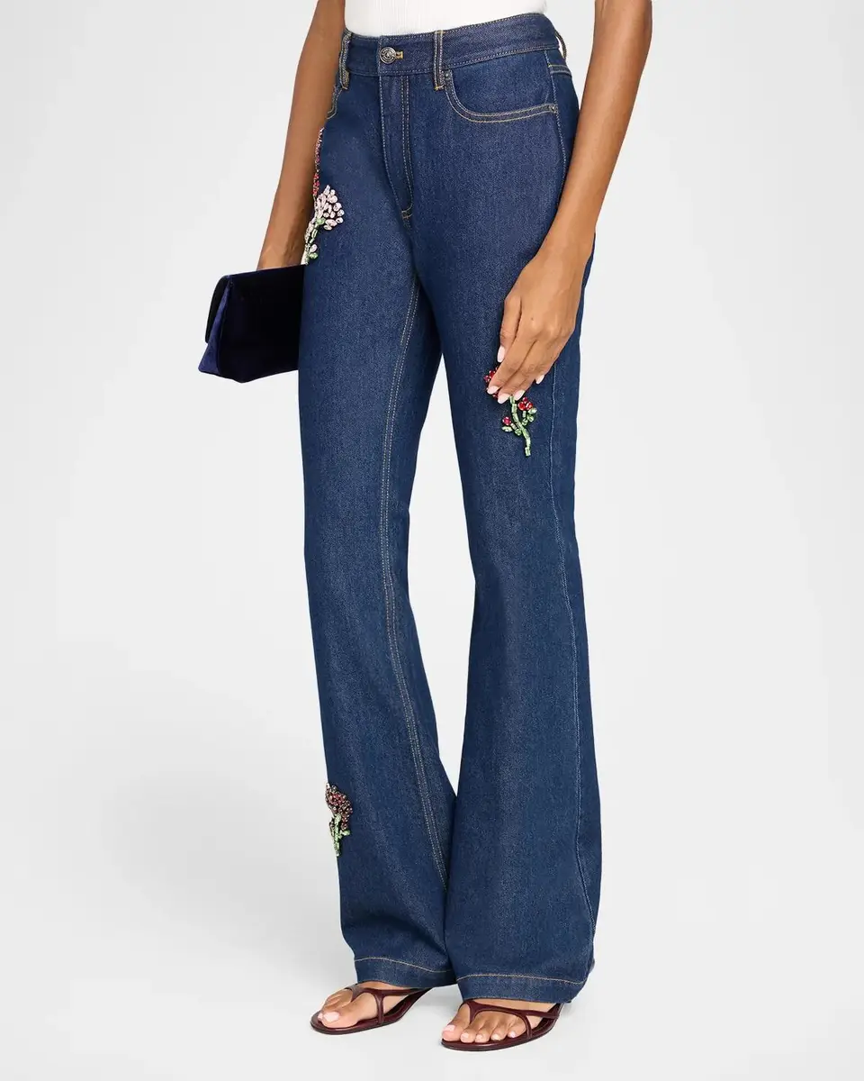 Cinq à Sept Stevie Rhinestone-Rose Flare-Leg Jeans | Thumbnail 4