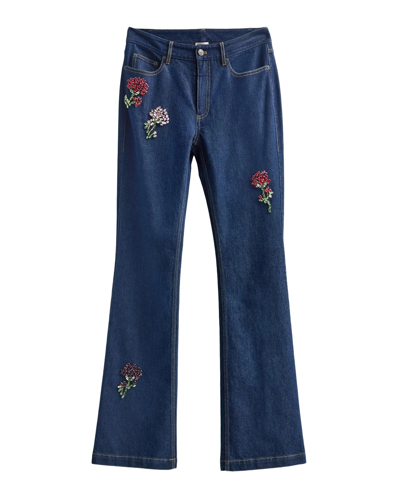 Stevie Rhinestone-Rose Flare-Leg Jeans