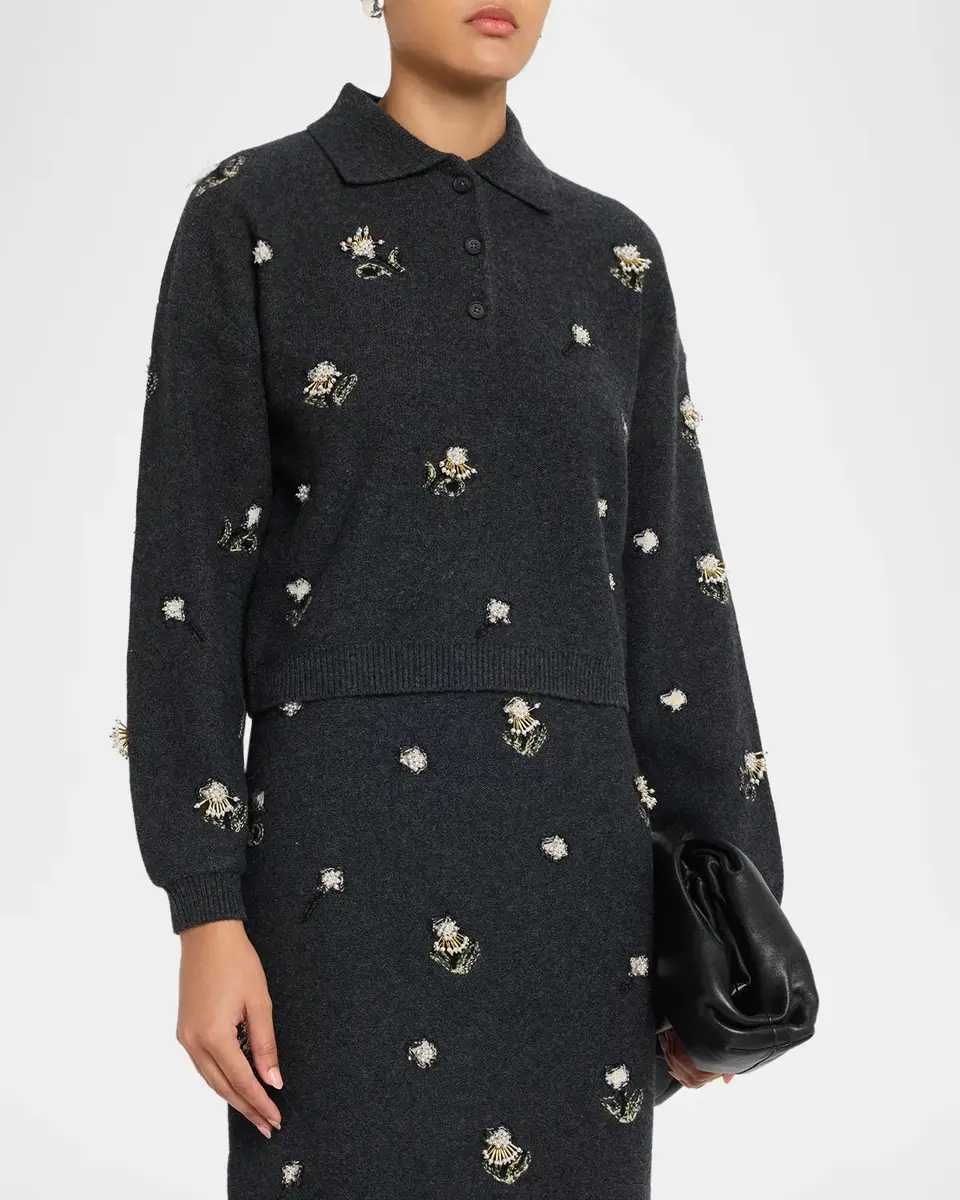 Simkhai Zarelle Embellished Wool & Cashmere Polo Sweater | Thumbnail 4