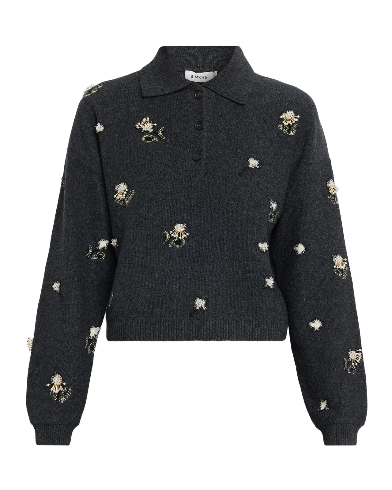 Zarelle Embellished Wool & Cashmere Polo Sweater Zarelle Embellished Wool & Cashmere Polo Sweater