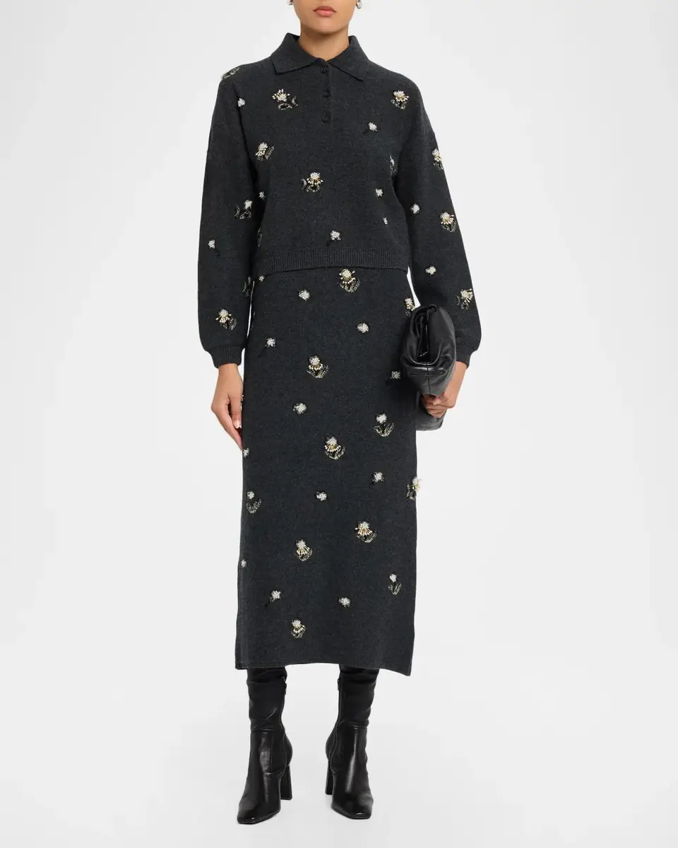Simkhai Chelly Embellished Wool & Cashmere Midi Skirt | Thumbnail 2 Simkhai Chelly Embellished Wool & Cashmere Midi Skirt | Thumbnail 2