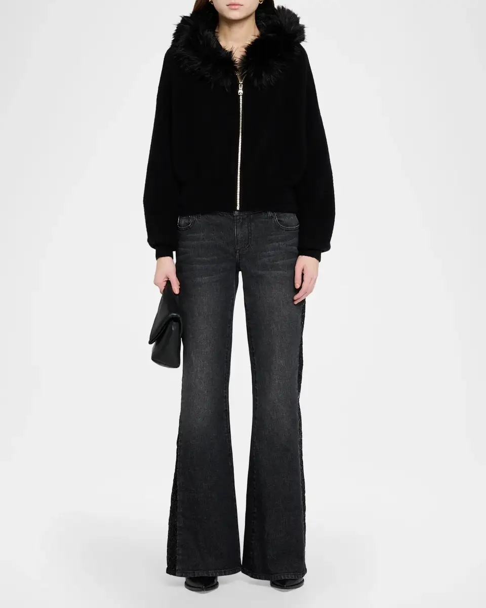 Alice + Olivia Nadya Faux Fur Trim Hooded Cardigan | Thumbnail 2