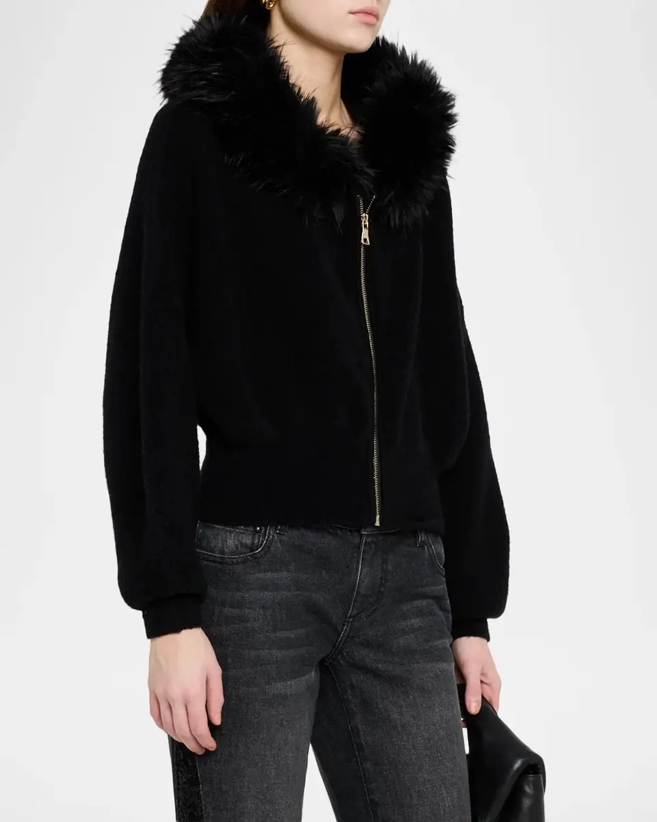 Alice + Olivia Nadya Faux Fur Trim Hooded Cardigan | Thumbnail 4
