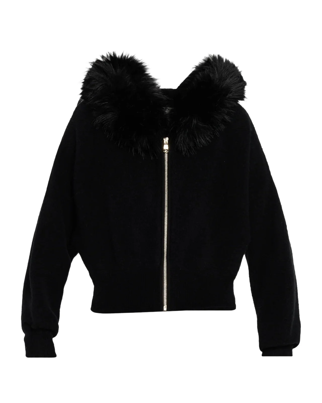 Alice + Olivia Nadya Faux Fur Trim Hooded Cardigan