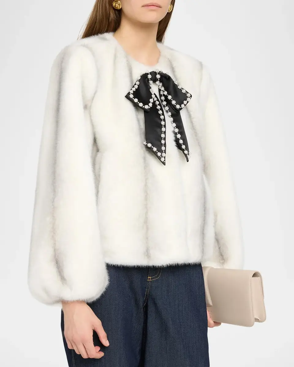 Cinq à Sept Benson Embellished Bow Faux-Fur Jacket | Thumbnail 4 Cinq à Sept Benson Embellished Bow Faux-Fur Jacket | Thumbnail 4