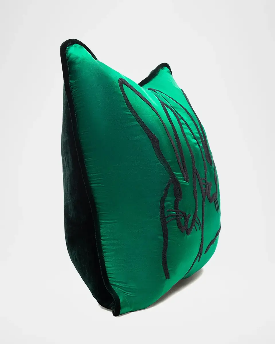 Hunt Slonem Embroidered Bunny Silk Pillow, 20" | Thumbnail 2 Hunt Slonem Embroidered Bunny Silk Pillow, 20" | Thumbnail 2