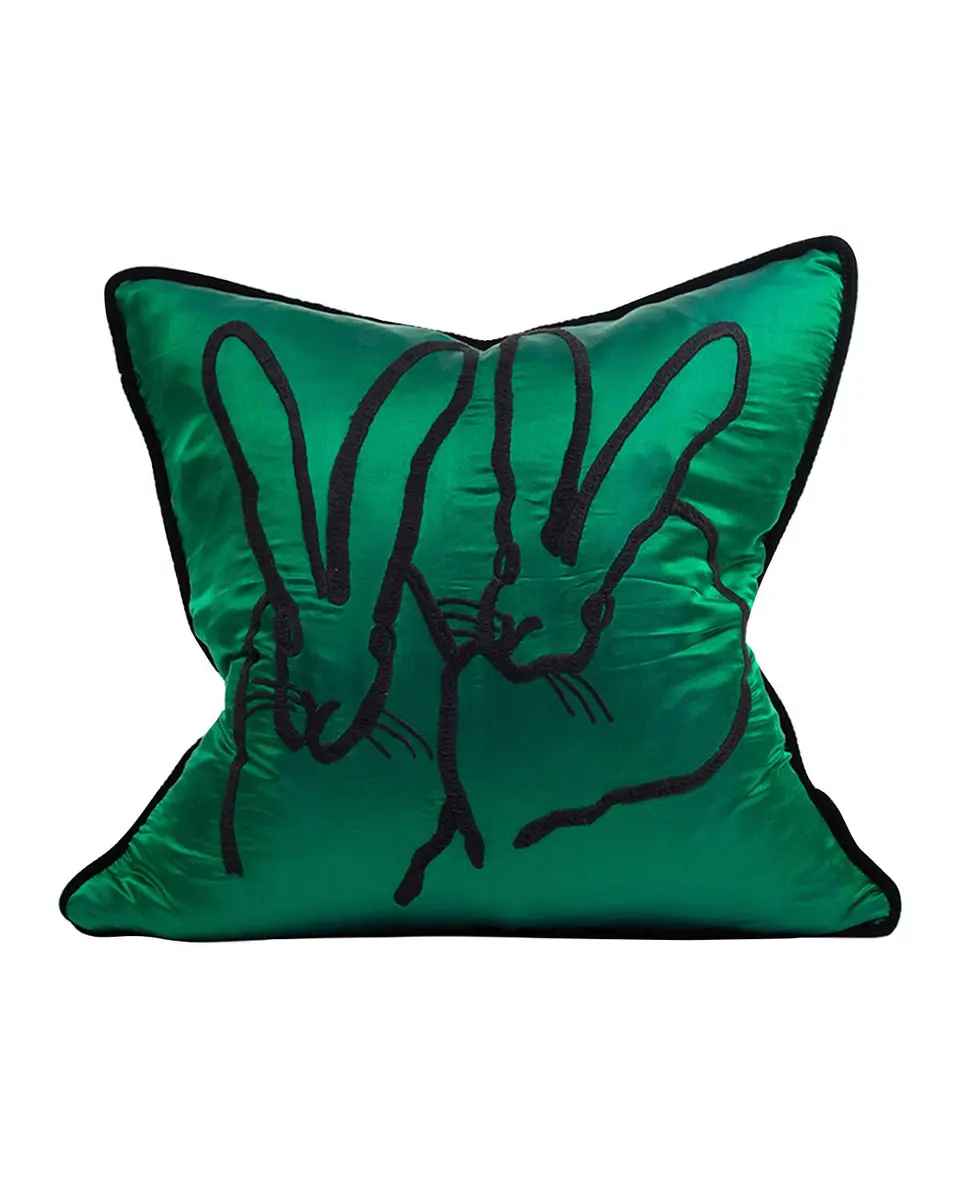 Hunt Slonem Embroidered Bunny Silk Pillow, 20" | Thumbnail 3 Hunt Slonem Embroidered Bunny Silk Pillow, 20" | Thumbnail 3